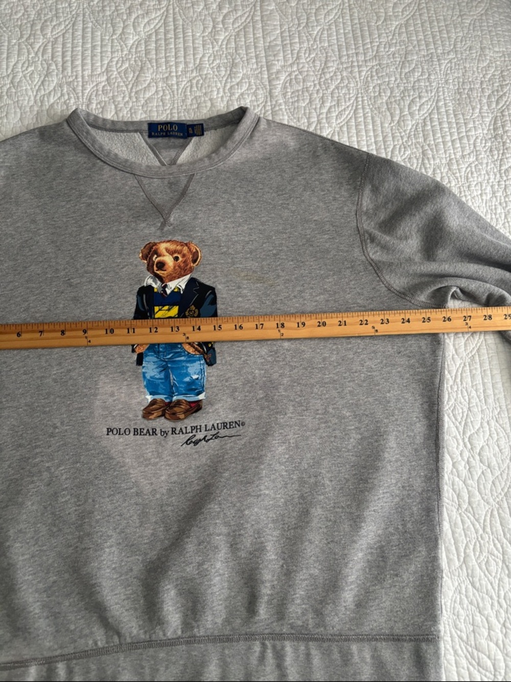 Polo Ralph Lauren Gray Polo Bear Fleece Crewneck Sweatshirt Blazer Jeans Size XL - Picture 10 of 16